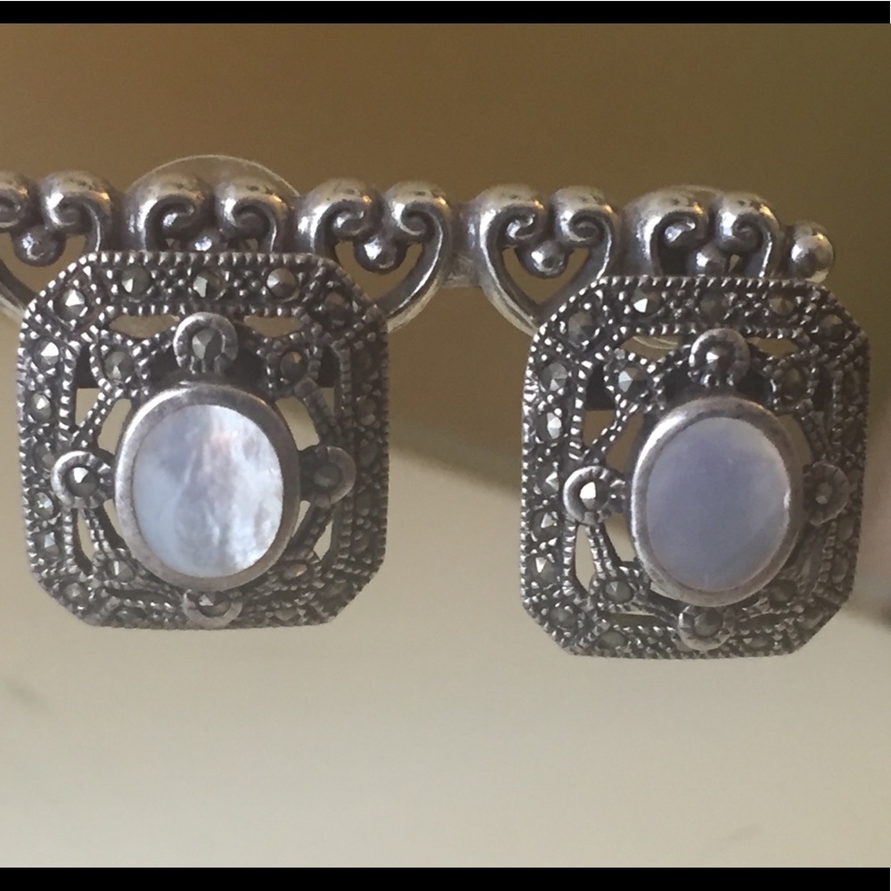 Silver, marcasite and mother of pearl earrings